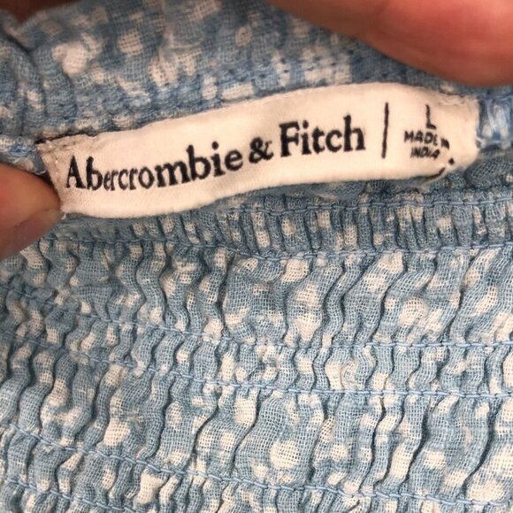 Abercrombie & Fitch Women's Ditsy Smocked Crop Top L Blue Bow Straps Preppy - Picture 3 of 5